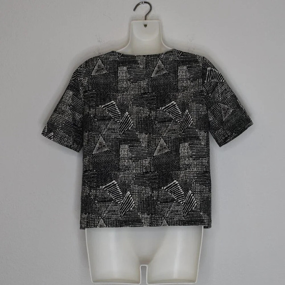 Madewell Crop Top Sz XS Boxy Geometric 100% Cotton Neutral Minimalist Coastal - Picture 7 of 16